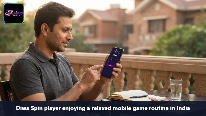 Diwa Spin player enjoying a relaxed mobile game routine in India